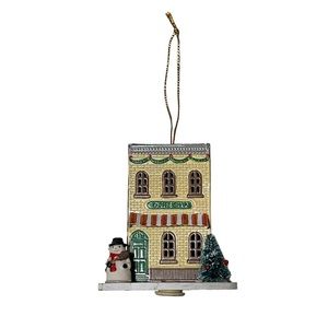 Vintage Tin Christmas Ornament Coffee Shop w Light Holder Underneath to Light Up